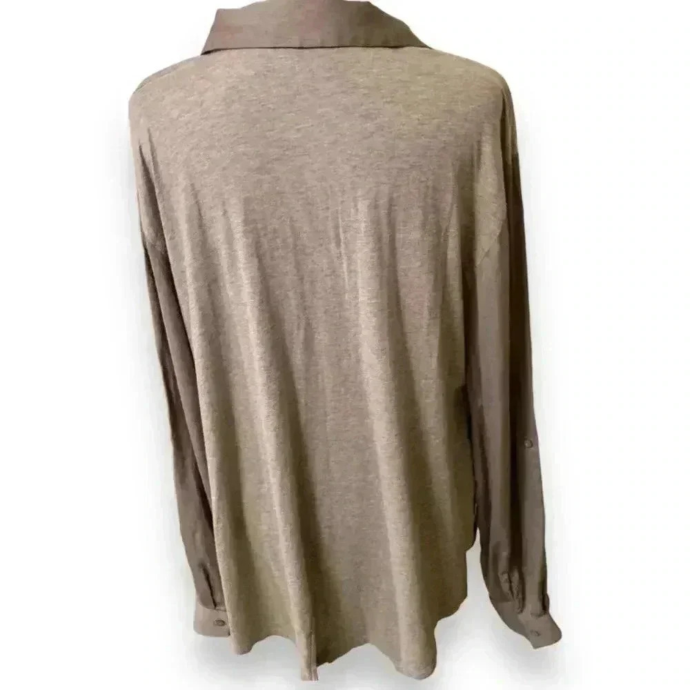 Ann Taylor Loft 2 Tone Gray Button Down Long Sleeve High Low Lightweight Blouse - Picture 10 of 10